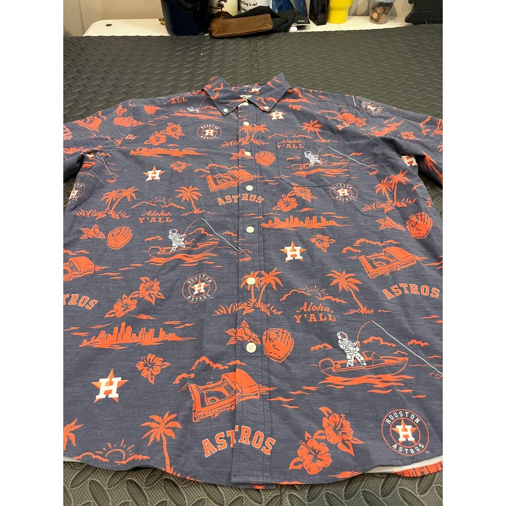 Reyn Spooner Houston Astros Shirt Mens L Blue Orange Aloha Y'all MLB Baseball - Picture 8 of 9